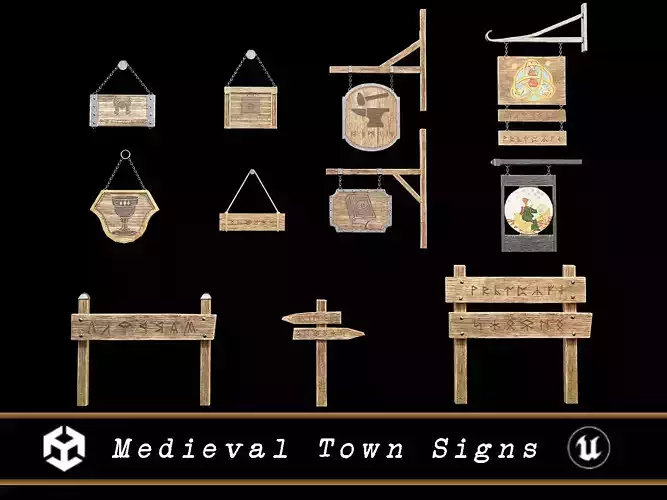 Medieval Town Signs Low-poly 3D model