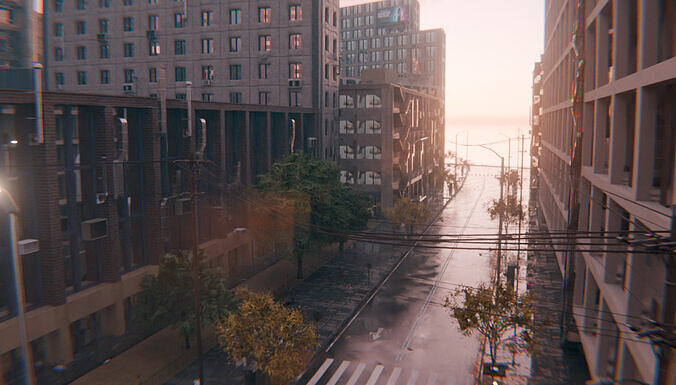 Rainy City Street Scene with Buildings and Inersections 3D model 4