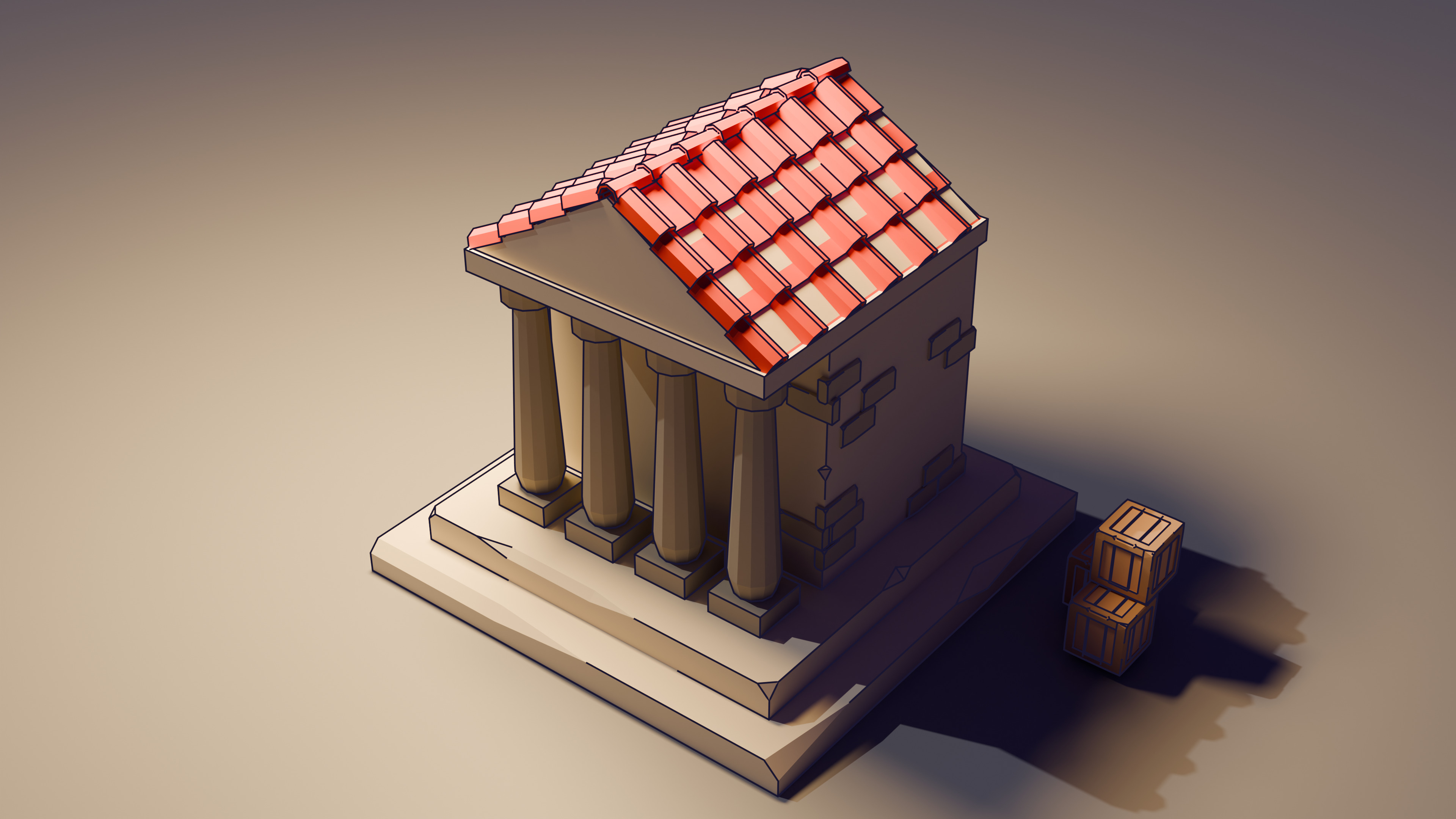 Stylized FreeStyle Classical Temple Building Low-poly 3D model_1