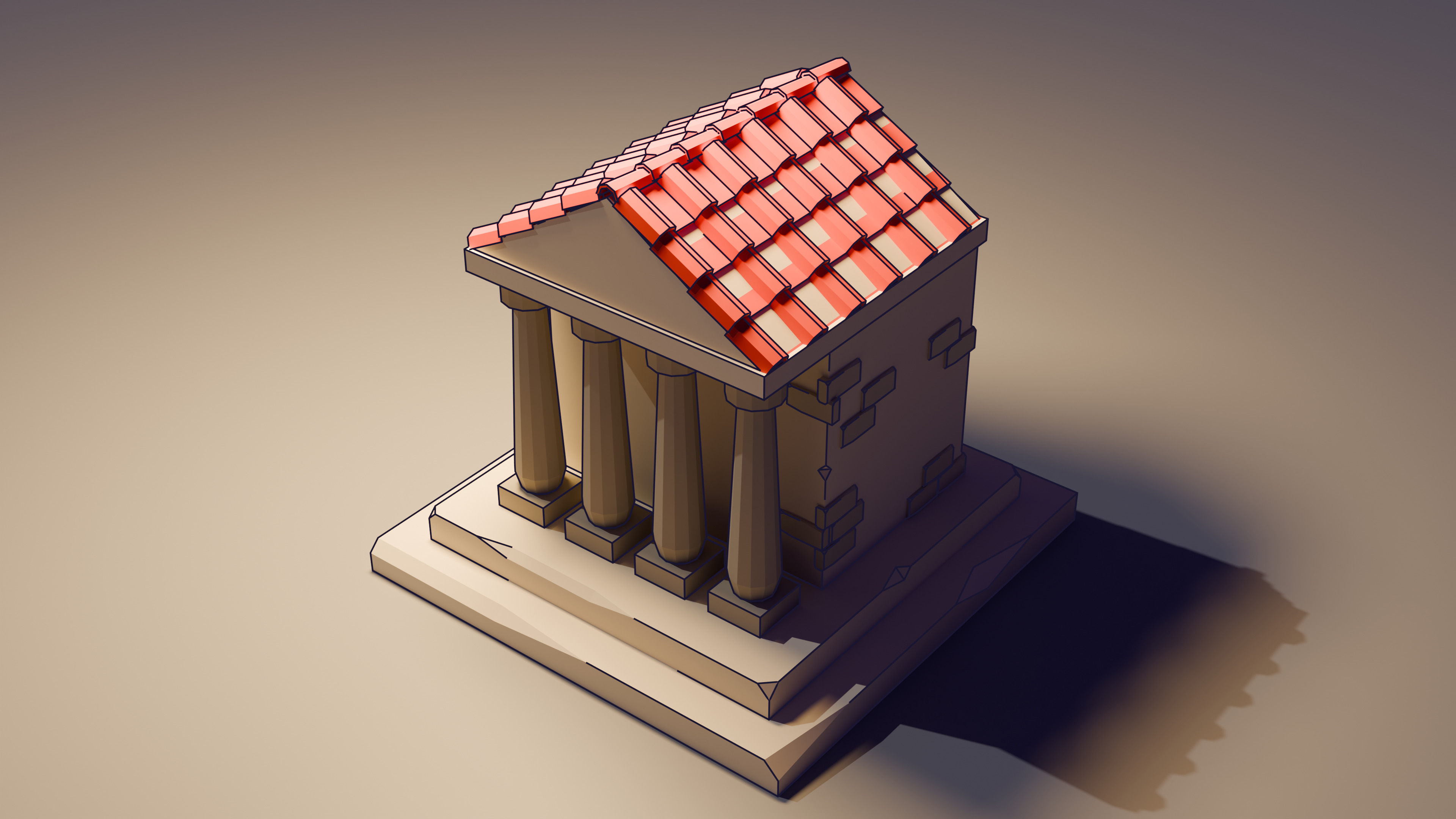 Stylized FreeStyle Classical Temple Building Low-poly 3D model_2