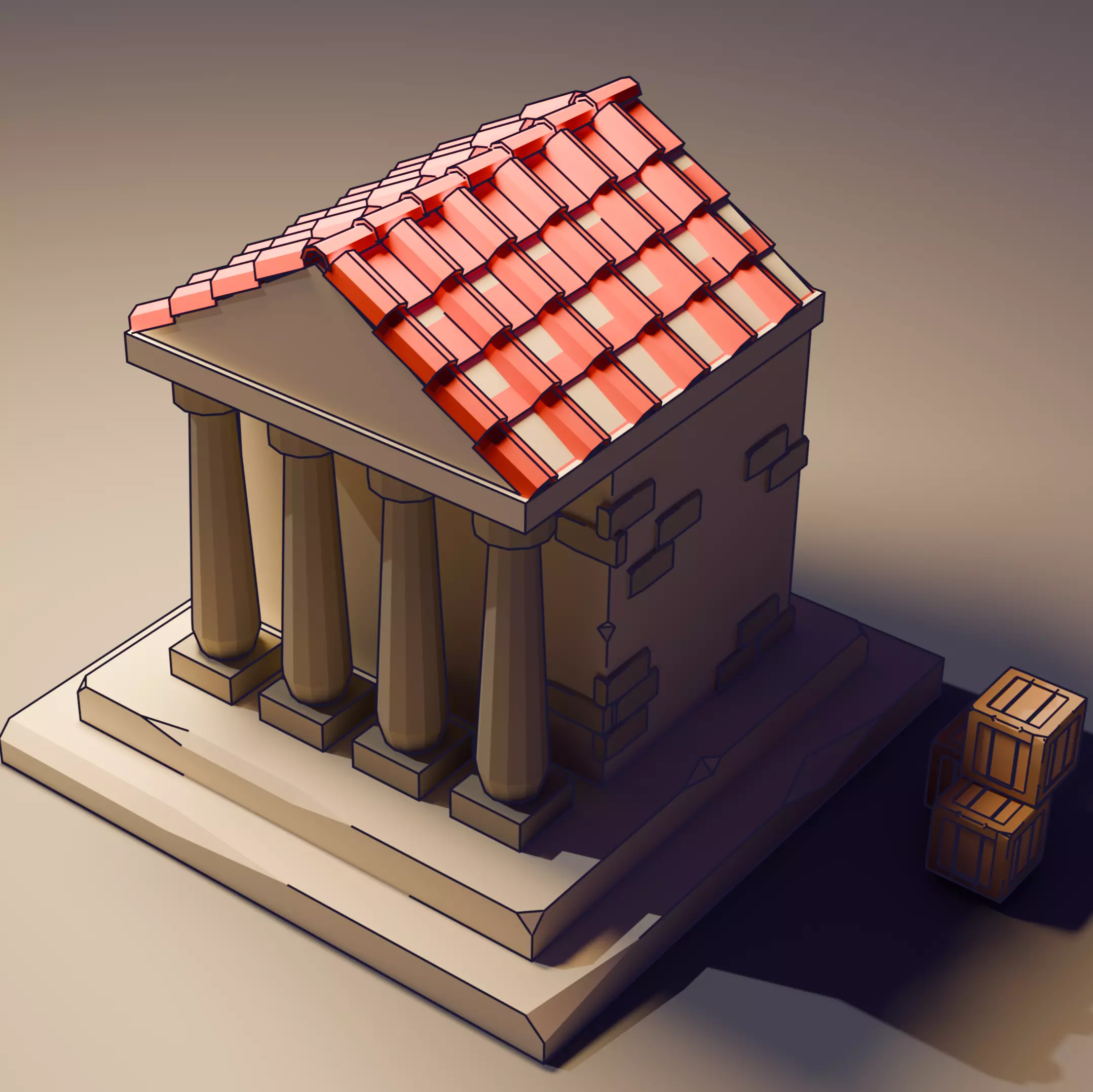 Stylized FreeStyle Classical Temple Building Low-poly 3D model_0