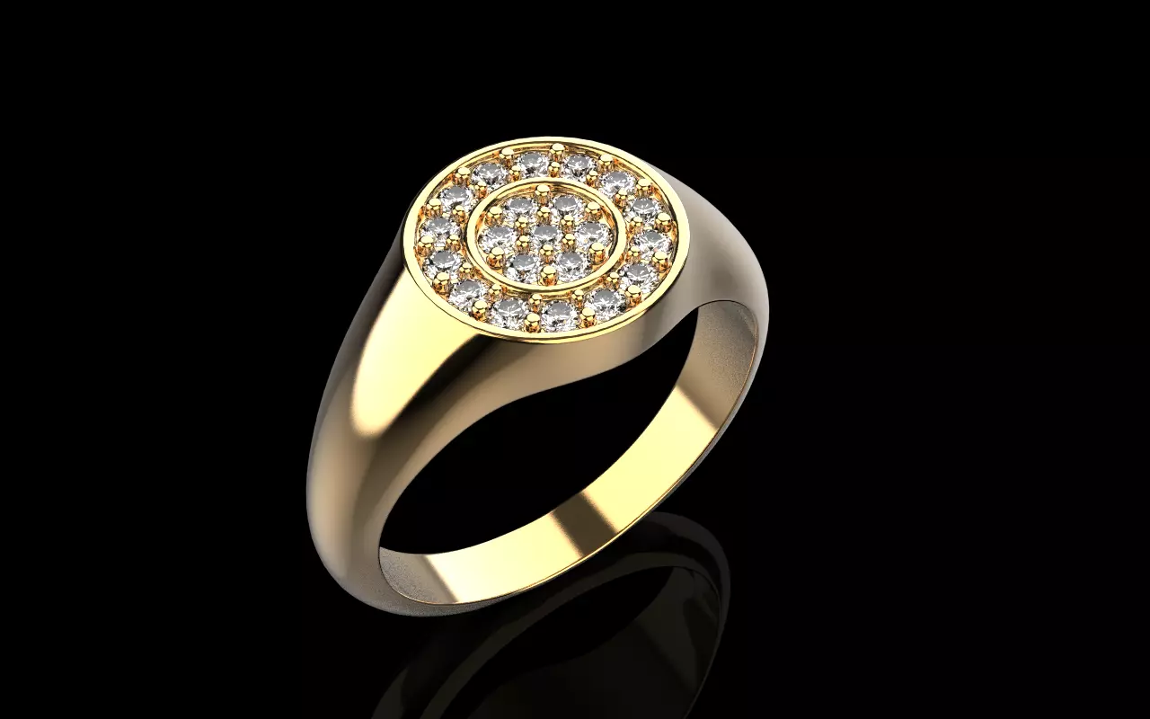 Signet ring with gems model 1039 3D print model_0