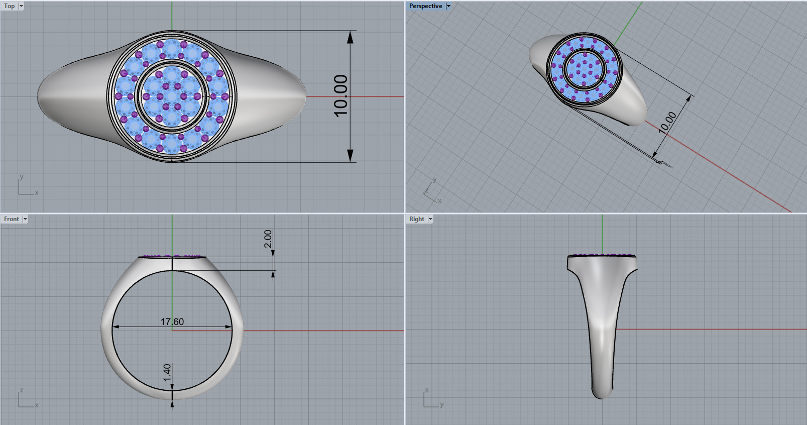 Signet ring with gems model 1039 3D print model_3