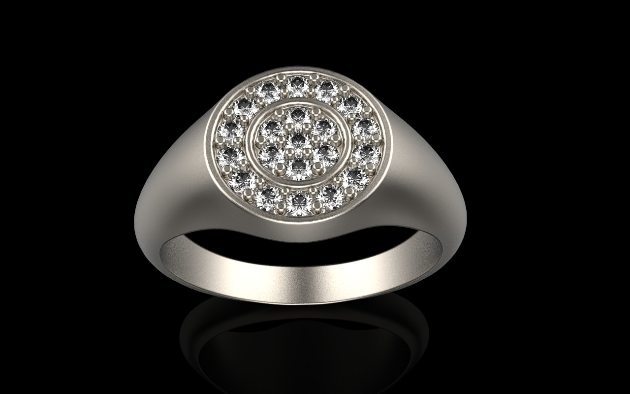 Signet ring with gems model 1039 3D print model_11