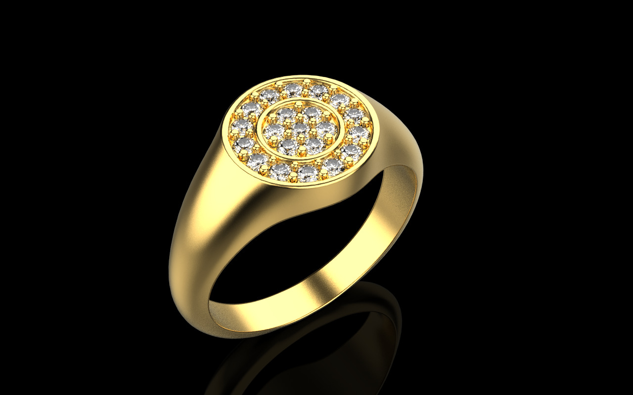 Signet ring with gems model 1039 3D print model_14