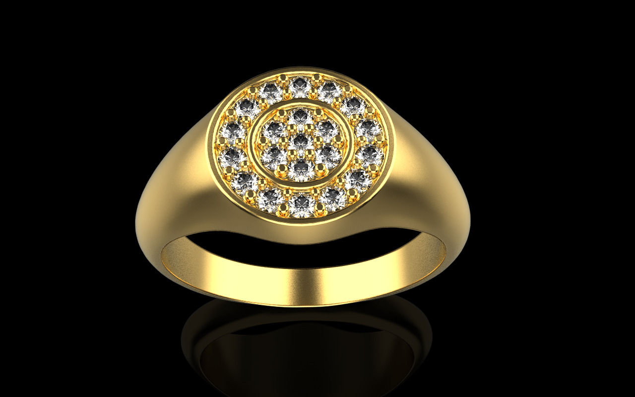Signet ring with gems model 1039 3D print model_2