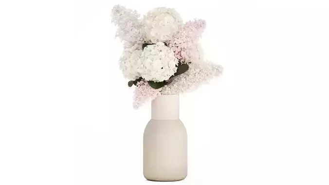 Beautiful white bouquet vase branches of hydrangea lilac 558
