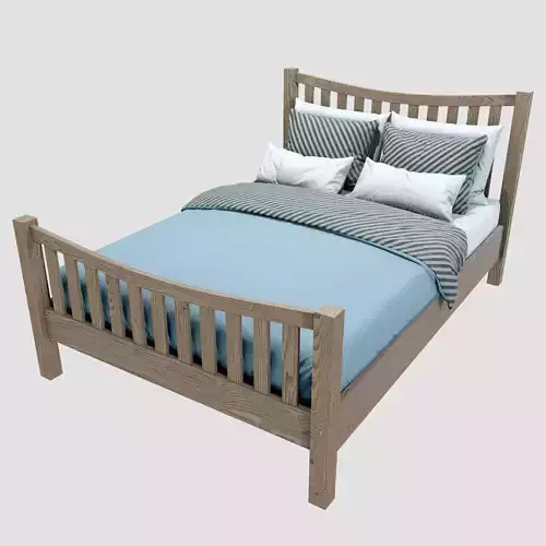 Rustic Wooden Double Bed with Bedding