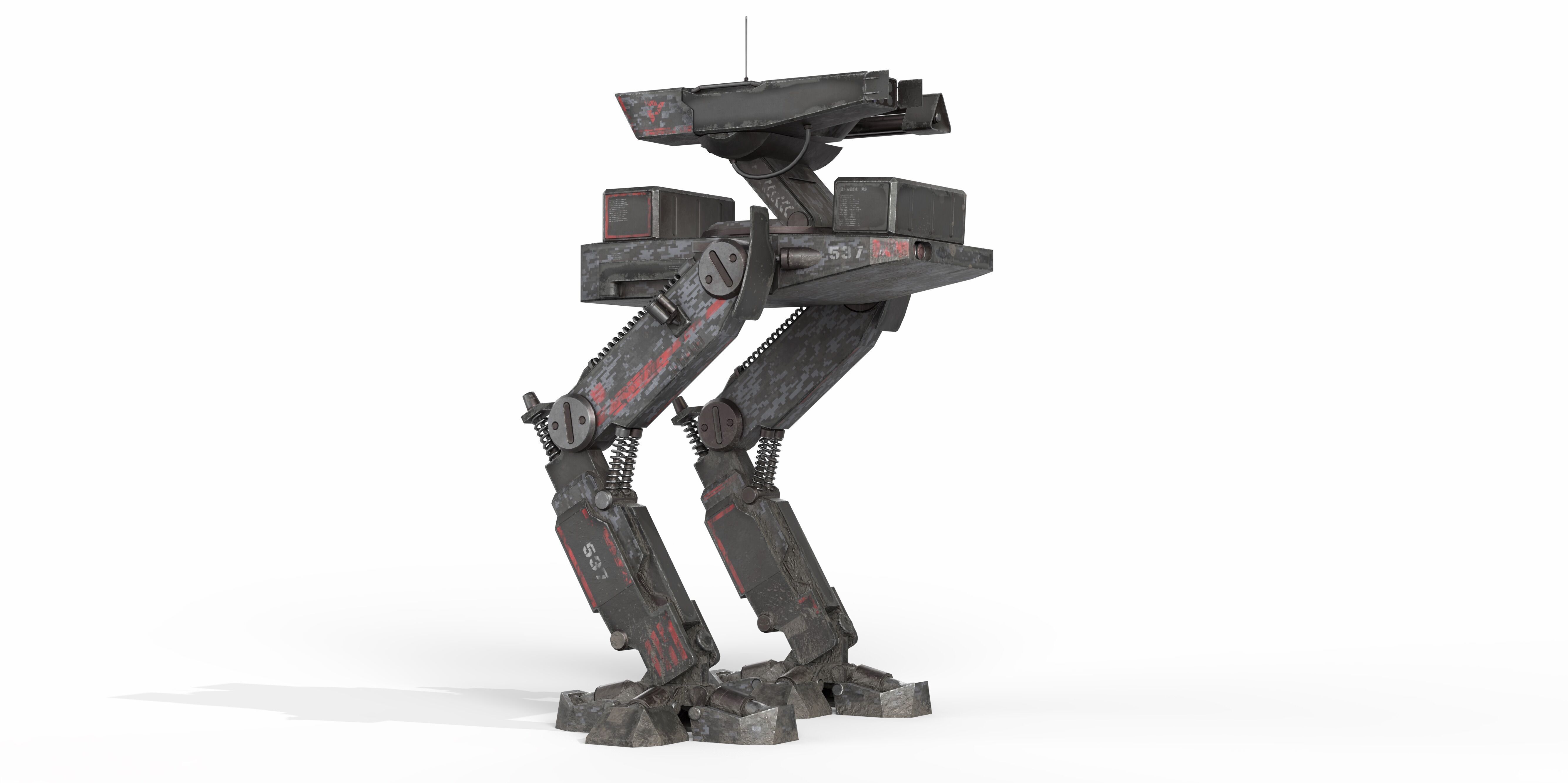 Mech Robot Two Legs Combat Sci-Fi Low-poly 3D model_9