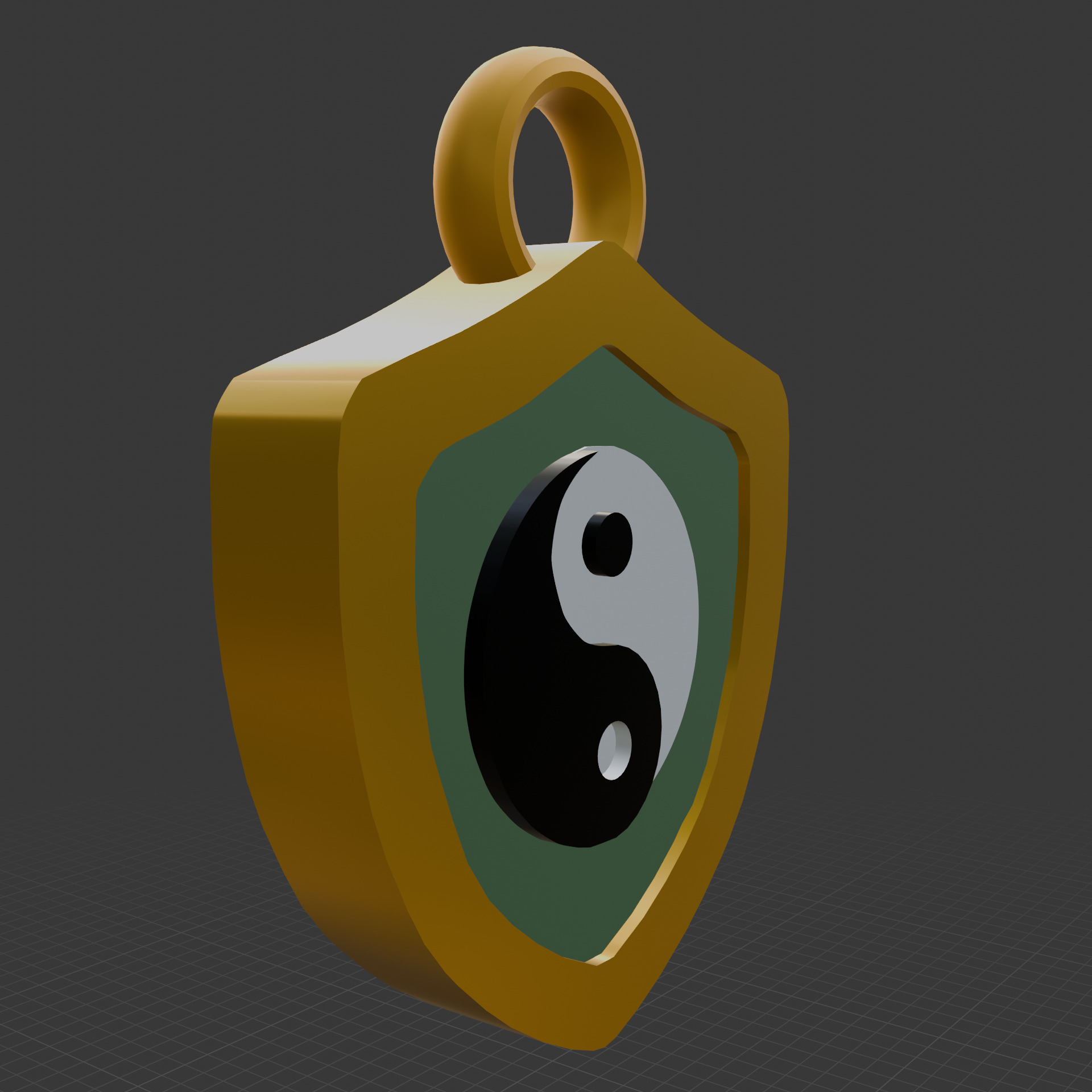 Pendant Yin Yang Dragon Cross Emblem Low-poly 3D model_2