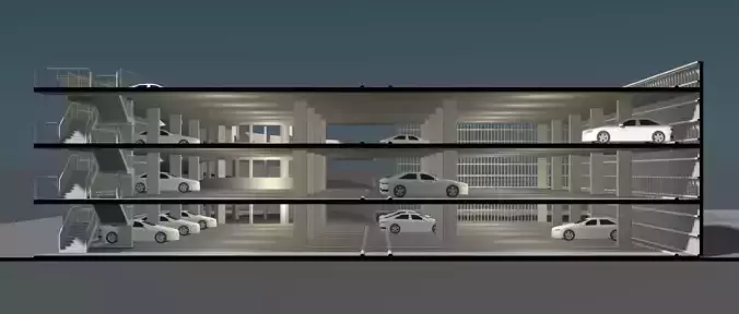 Parking garage building in section cut 25-15