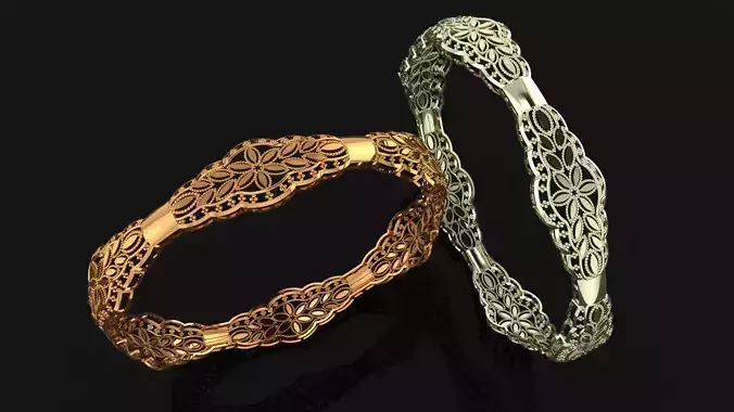 1114 Embellished Flower Segment Bangle 60MM-8gm