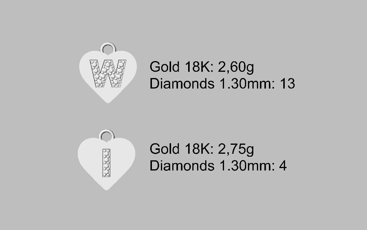 Alphabet Diamond Heart Pendants - 26 Letters 3D print model_4