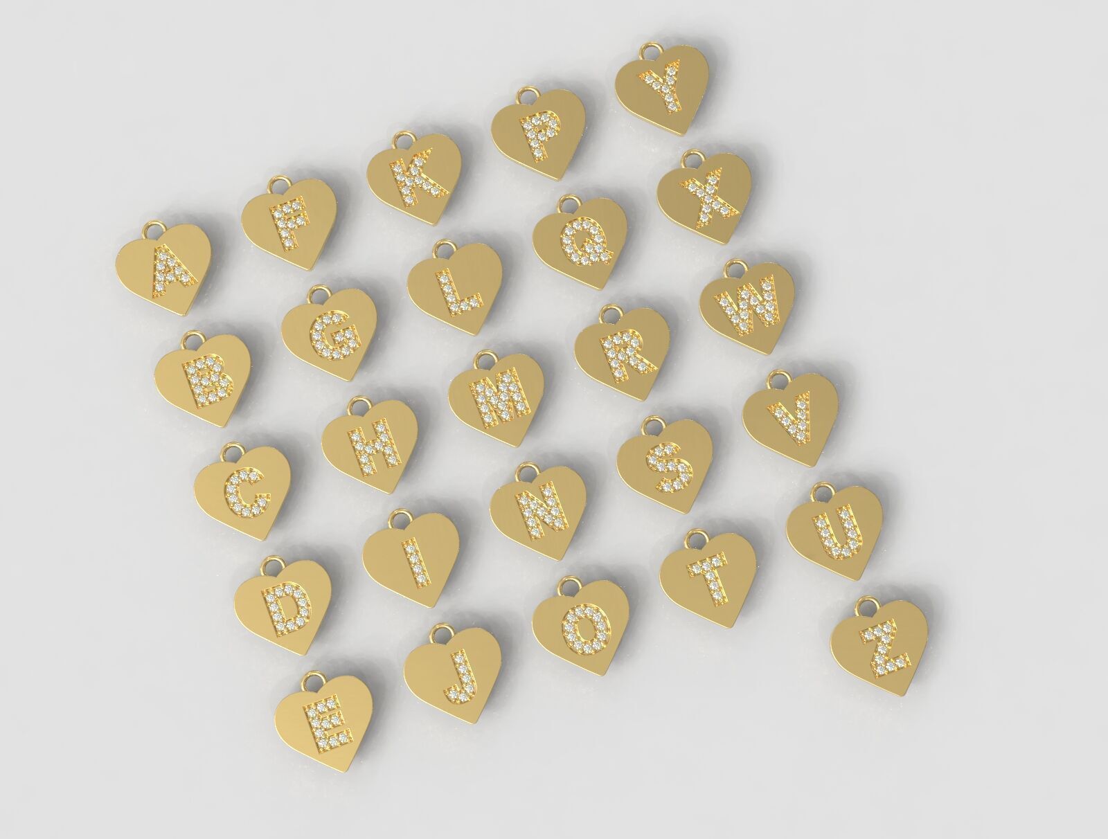 Alphabet Diamond Heart Pendants - 26 Letters 3D print model_2