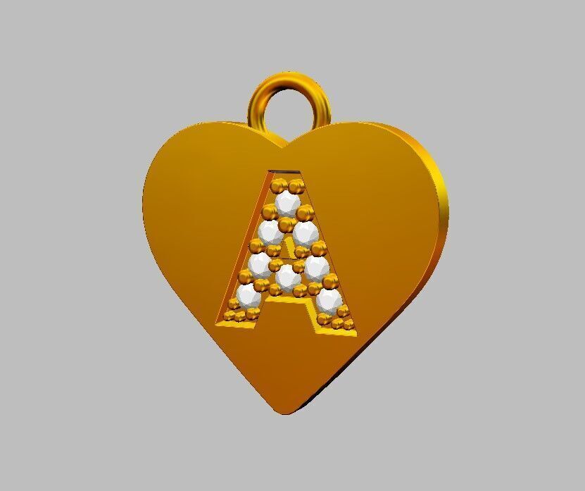 Alphabet Diamond Heart Pendants - 26 Letters 3D print model_8