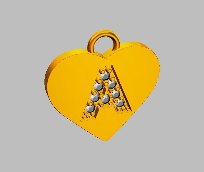 Alphabet Diamond Heart Pendants - 26 Letters 3D print model_11