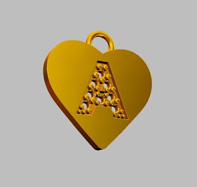 Alphabet Diamond Heart Pendants - 26 Letters 3D print model_14