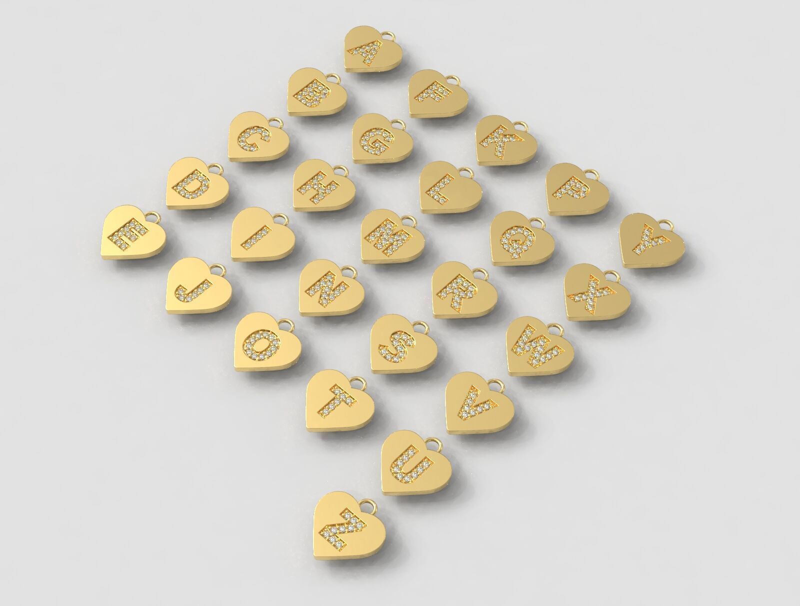 Alphabet Diamond Heart Pendants - 26 Letters 3D print model_1