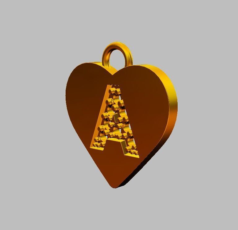 Alphabet Diamond Heart Pendants - 26 Letters 3D print model_13