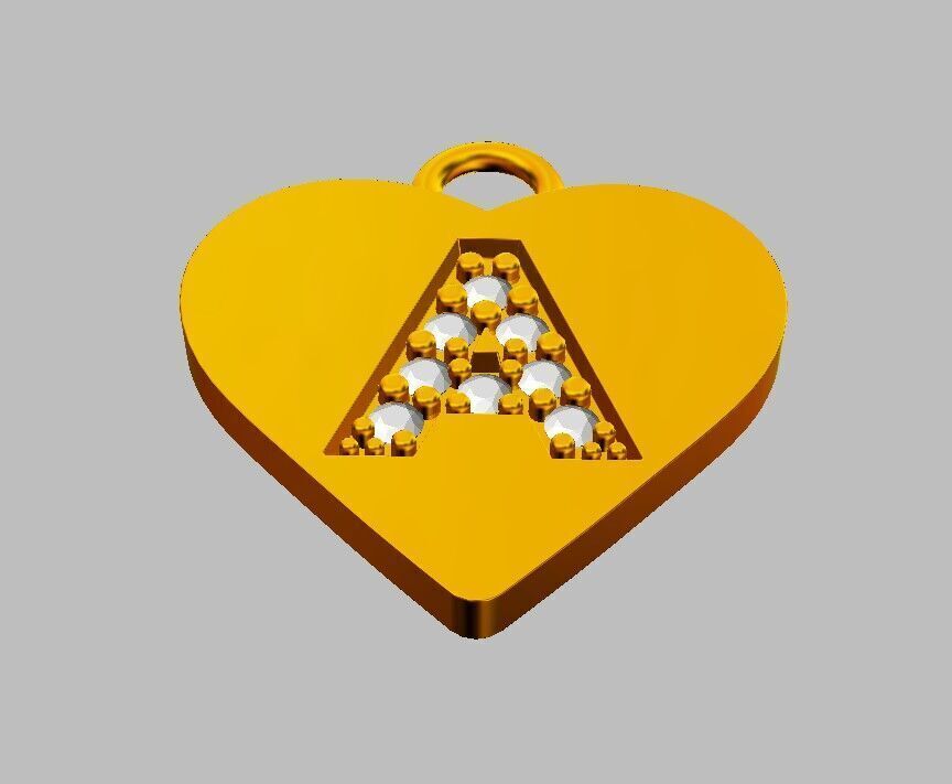 Alphabet Diamond Heart Pendants - 26 Letters 3D print model_12