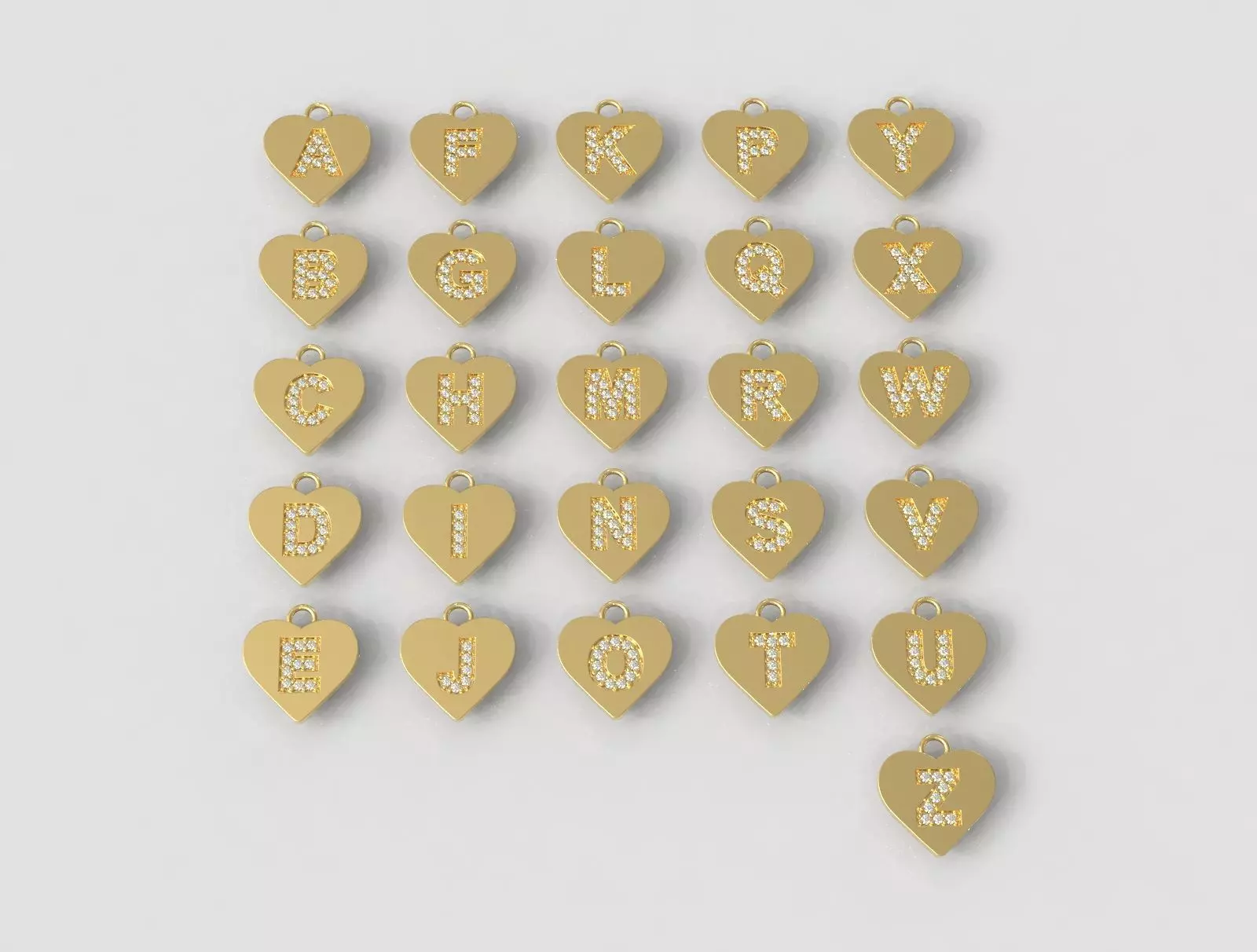 Alphabet Diamond Heart Pendants - 26 Letters 3D print model_0