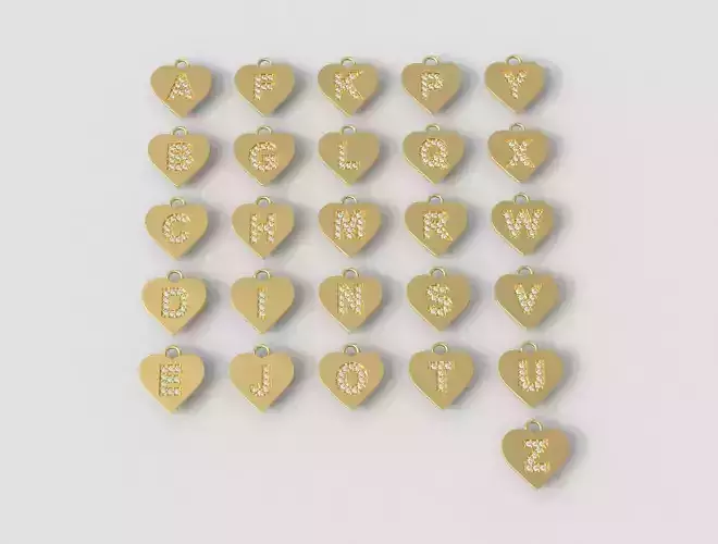 Alphabet Diamond Heart Pendants - 26 Letters 3D print model