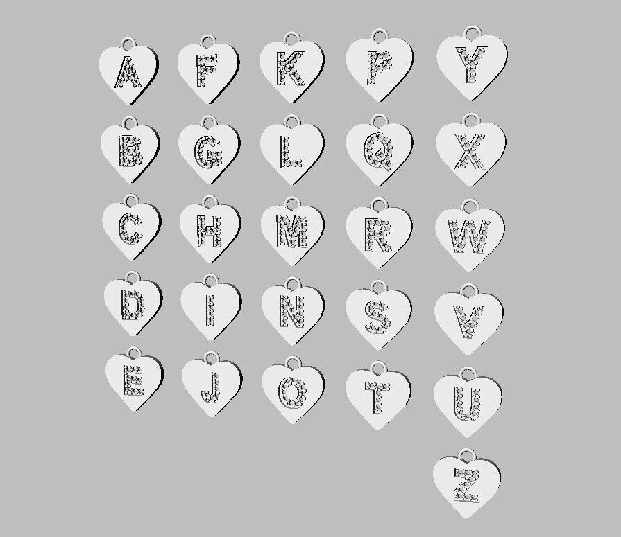 Alphabet Diamond Heart Pendants - 26 Letters 3D print model_5