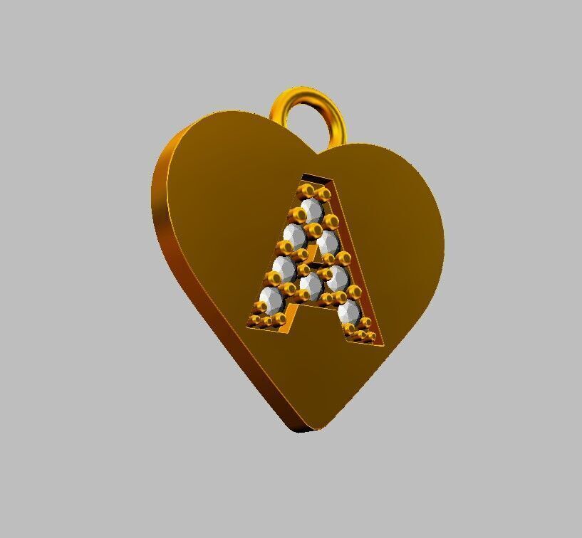 Alphabet Diamond Heart Pendants - 26 Letters 3D print model_9