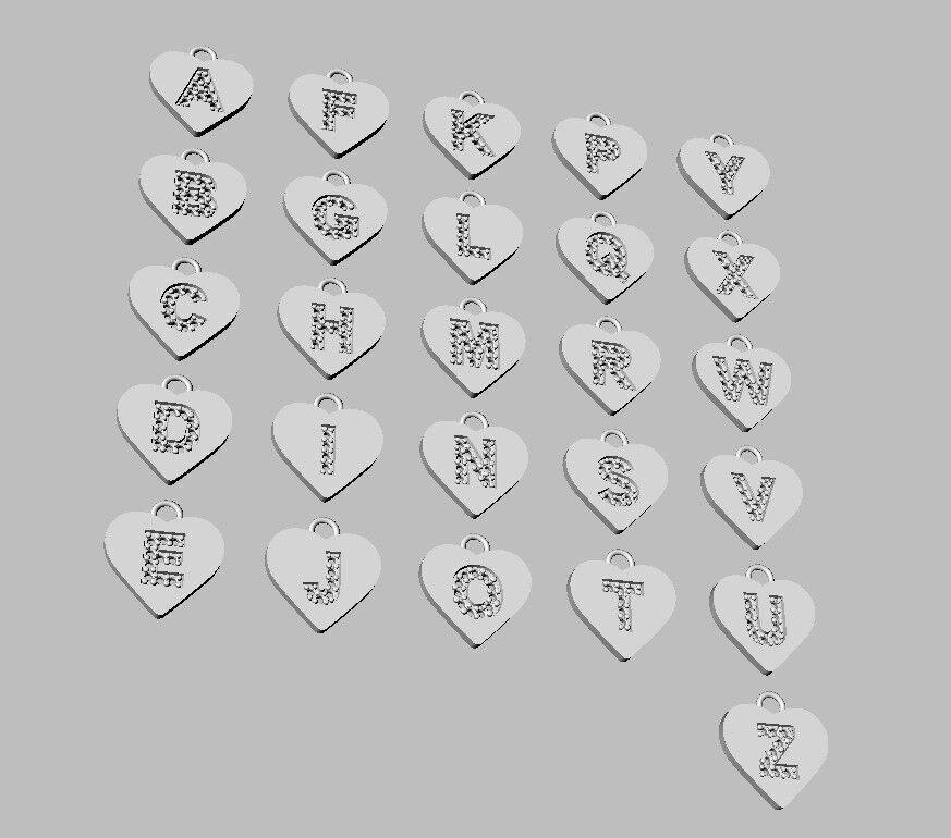 Alphabet Diamond Heart Pendants - 26 Letters 3D print model_6