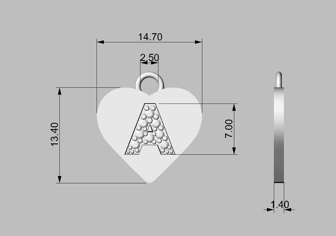 Alphabet Diamond Heart Pendants - 26 Letters 3D print model_3