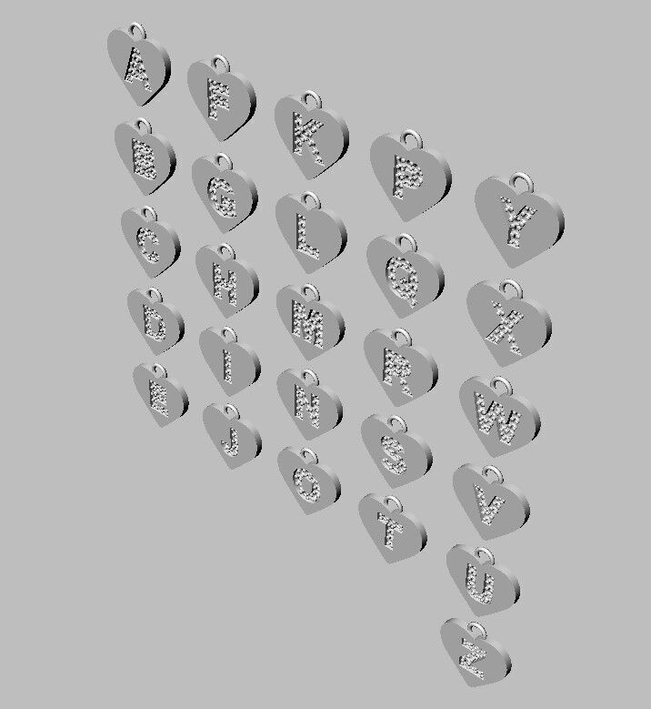 Alphabet Diamond Heart Pendants - 26 Letters 3D print model_7