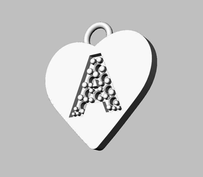 Alphabet Diamond Heart Pendants - 26 Letters 3D print model_15
