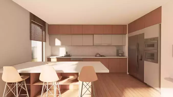 Modern Open - Space Kitchen Layout with Island and Dining Area