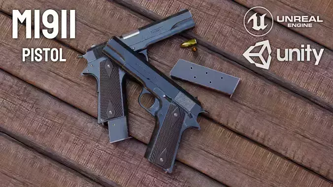 M1911 Pistol - Game Ready - PBR Textured - Rigged Low-poly 3D model
