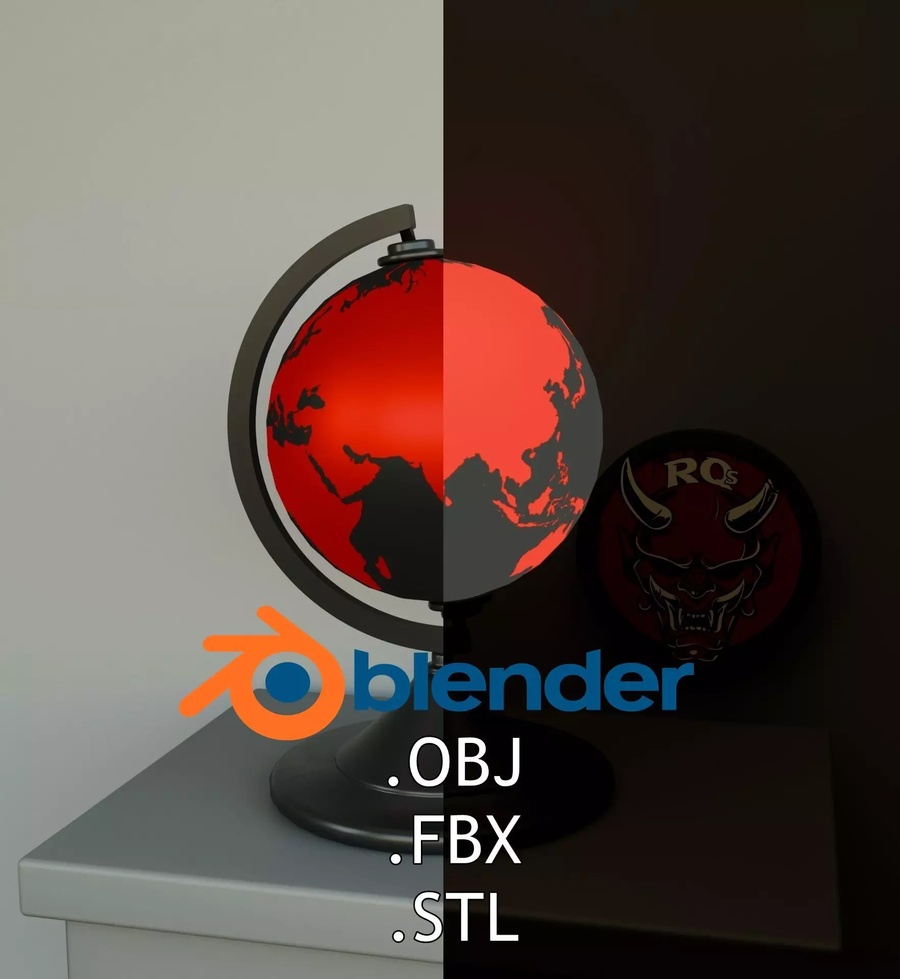 L-poly Night Lamp and Globe World - Red - Grey Free low-poly 3D model