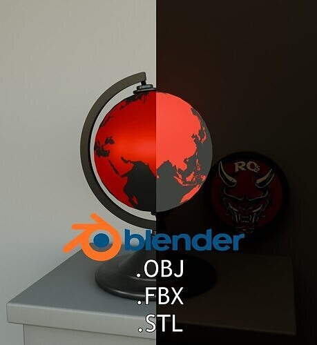 L-poly Night Lamp  and Globe World - Red - Grey Free low-poly 3D model