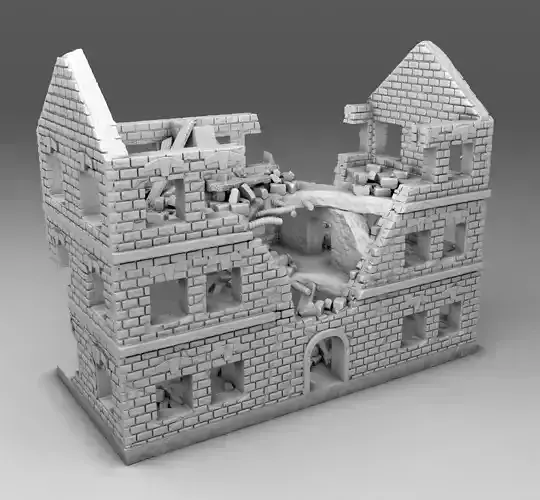 Destroyed building after fighting 3D print model