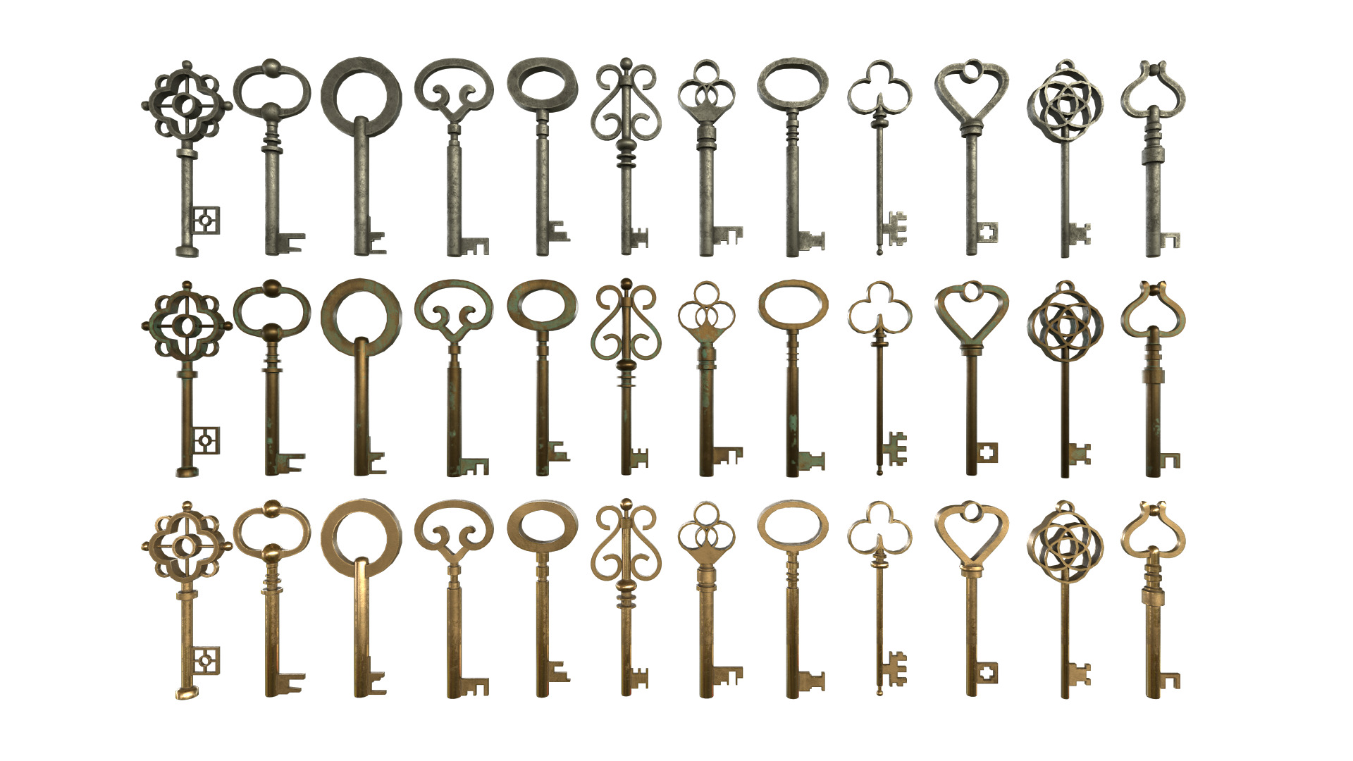 Old Keys Pack Low-poly 3D model_1
