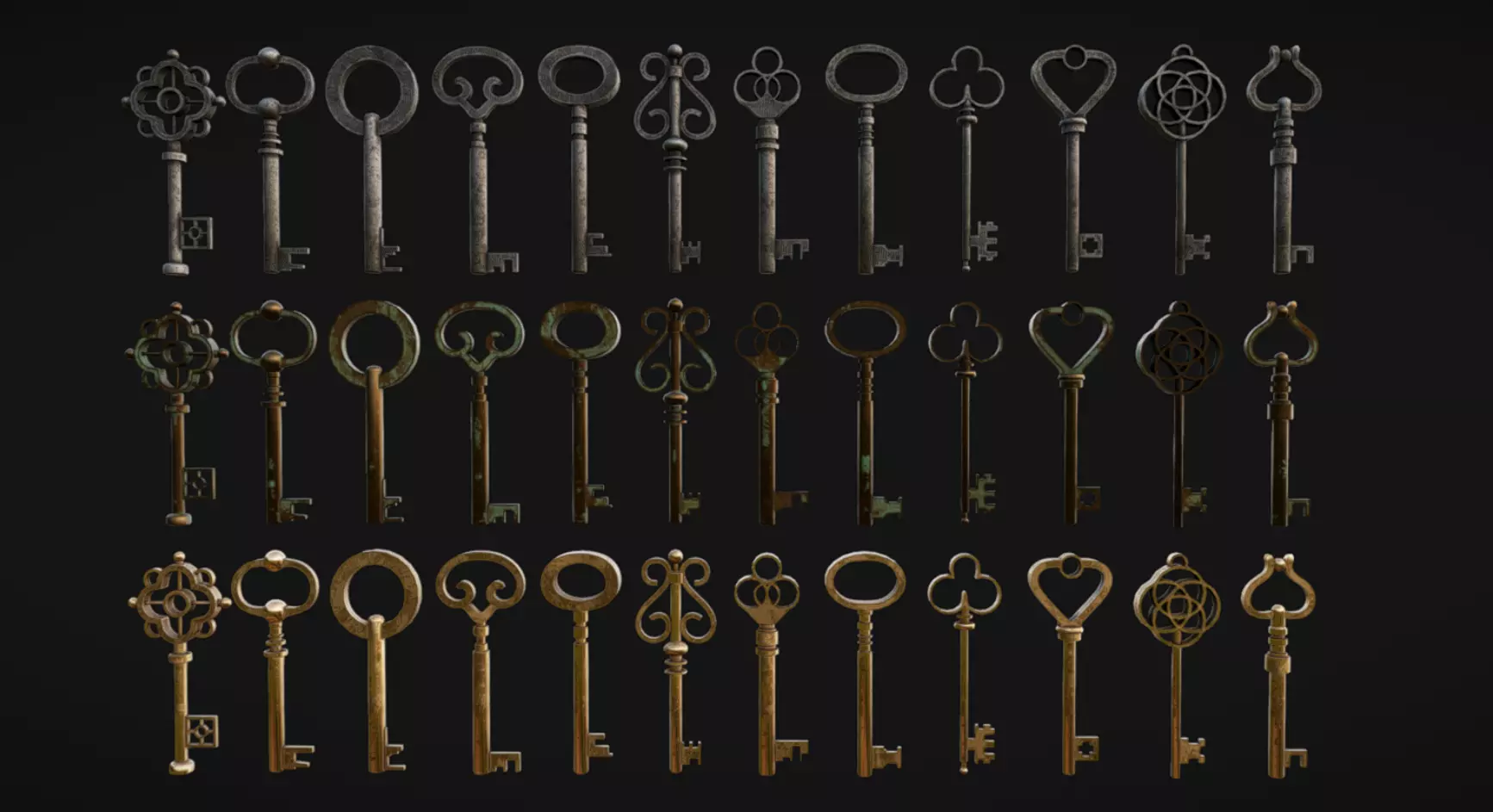 Old Keys Pack Low-poly 3D model_0