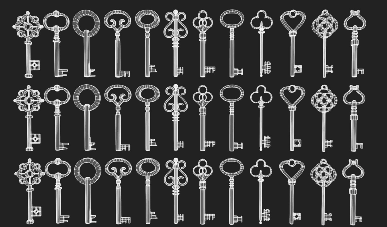 Old Keys Pack Low-poly 3D model_7