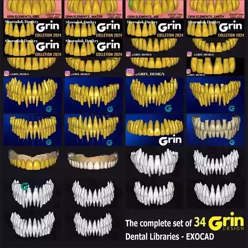 The complete set of - 34 Grin Design dental libraries - Exocad Low-poly 3D model