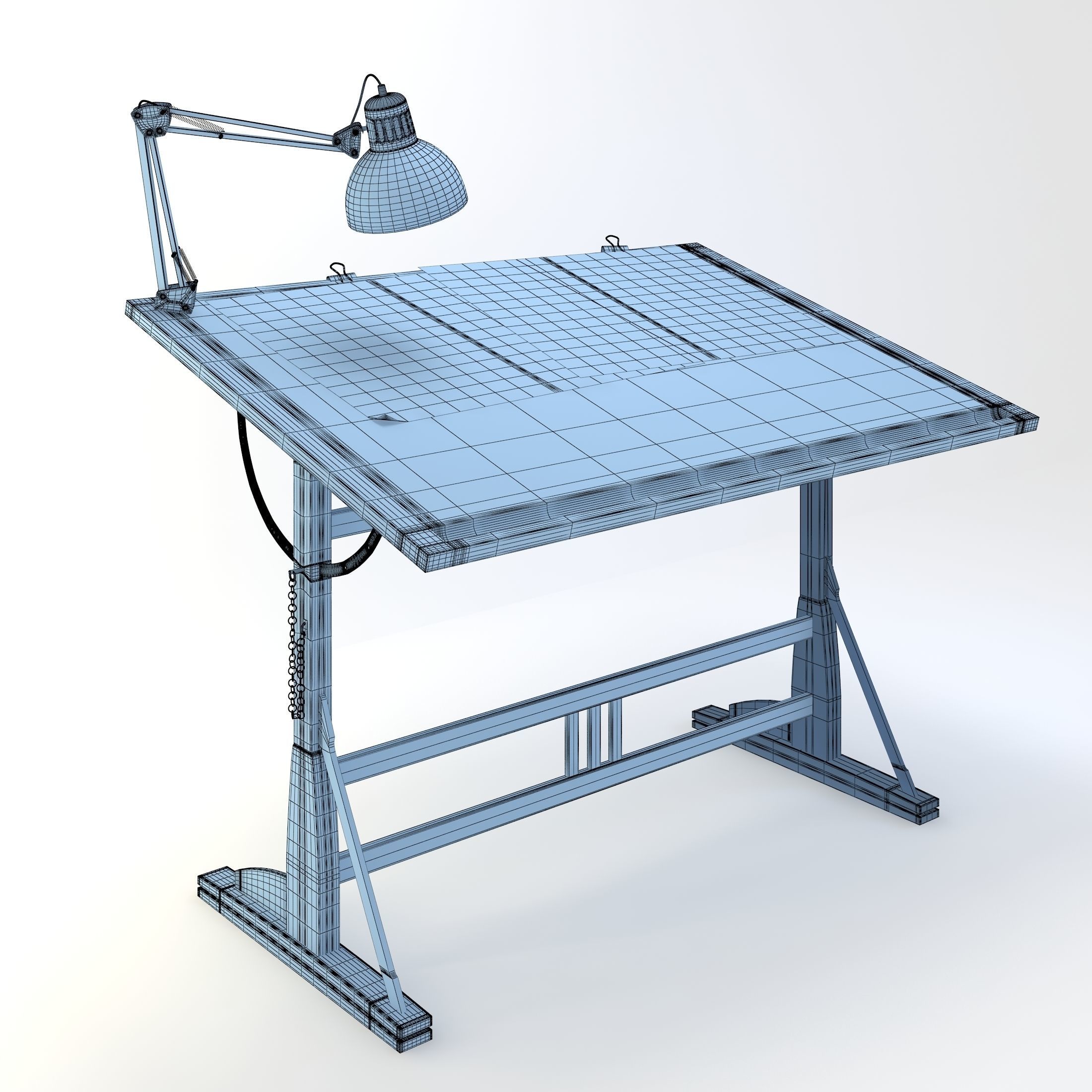 Blueprint Desk with Lamp 3D model_9