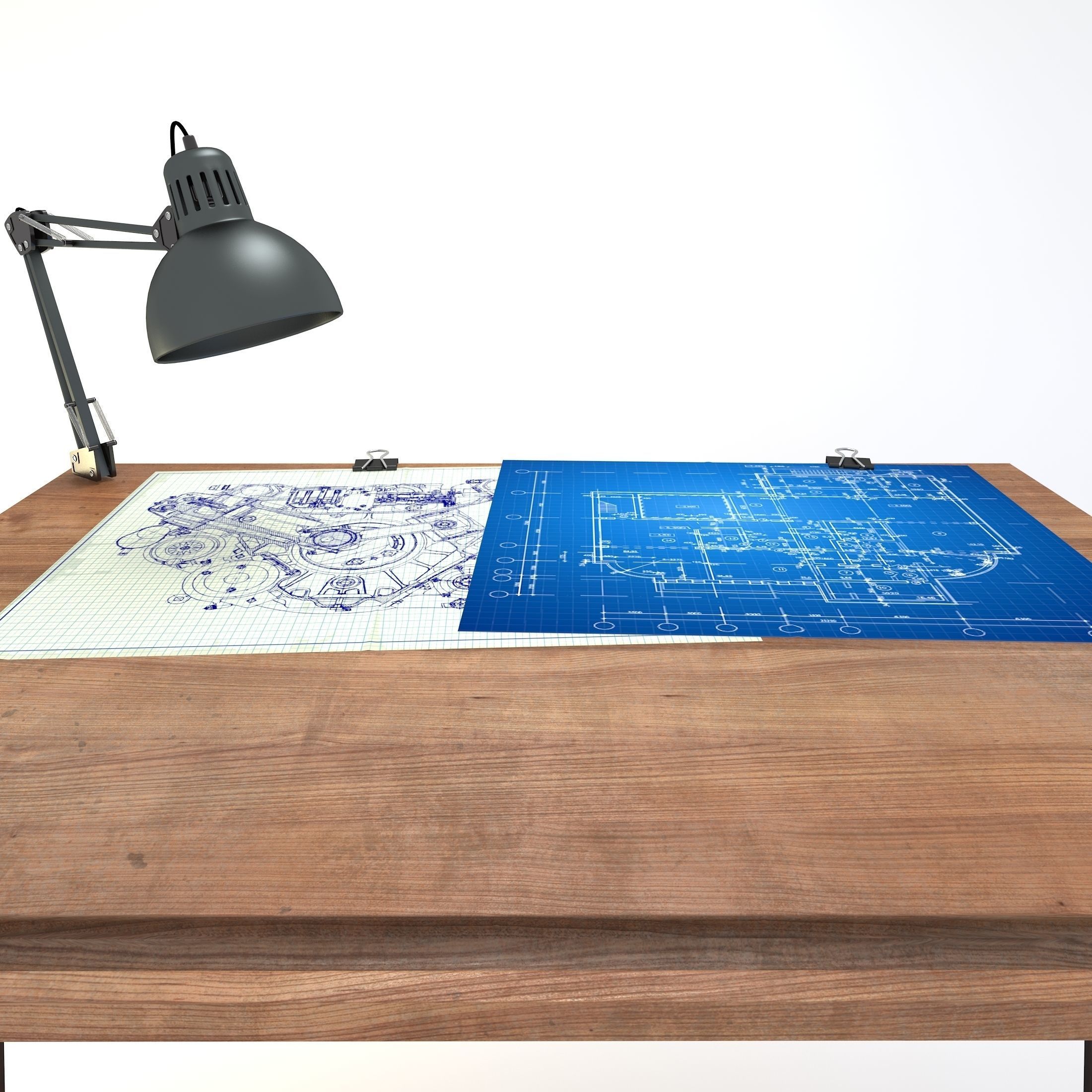 Blueprint Desk with Lamp 3D model_11