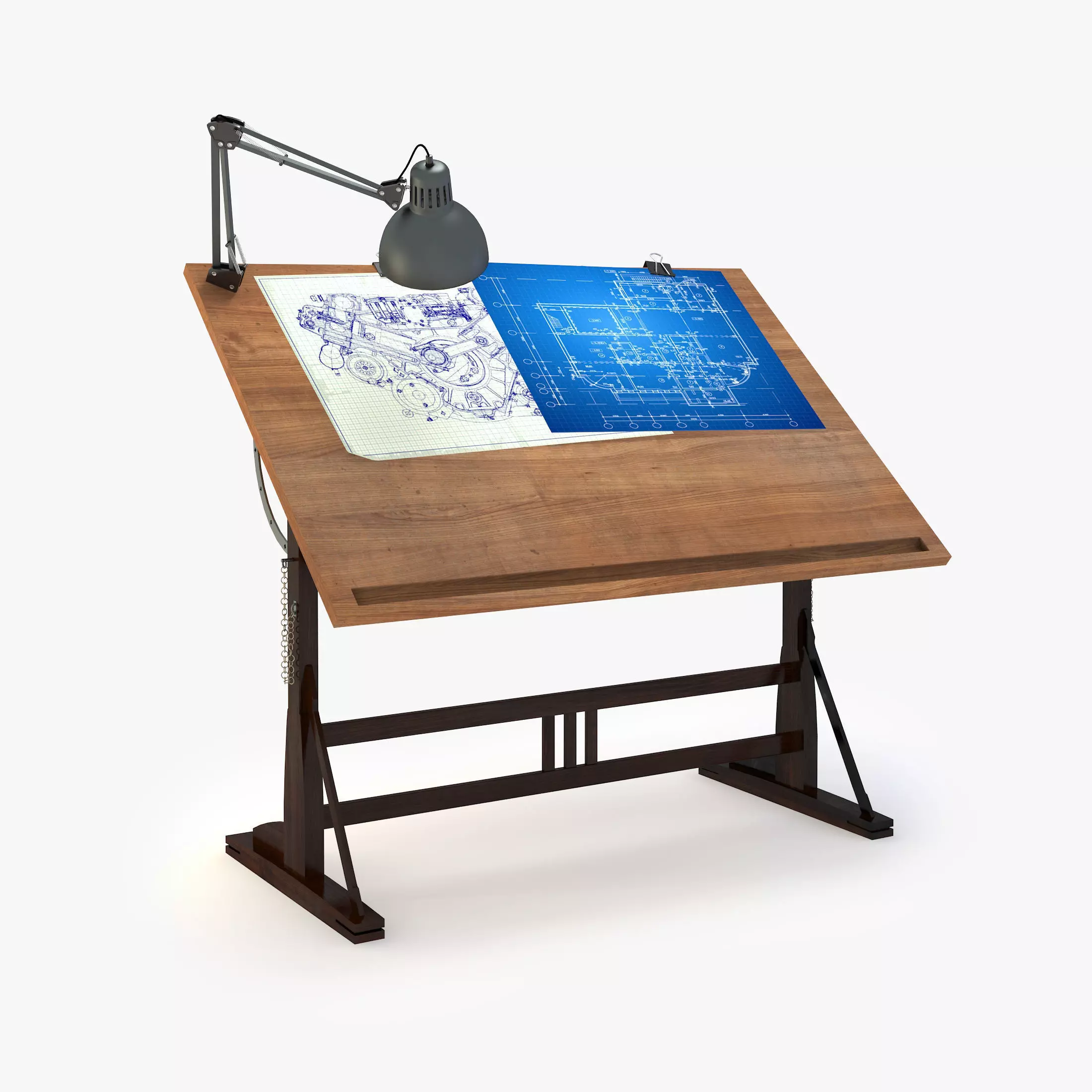 Blueprint Desk with Lamp 3D model_0