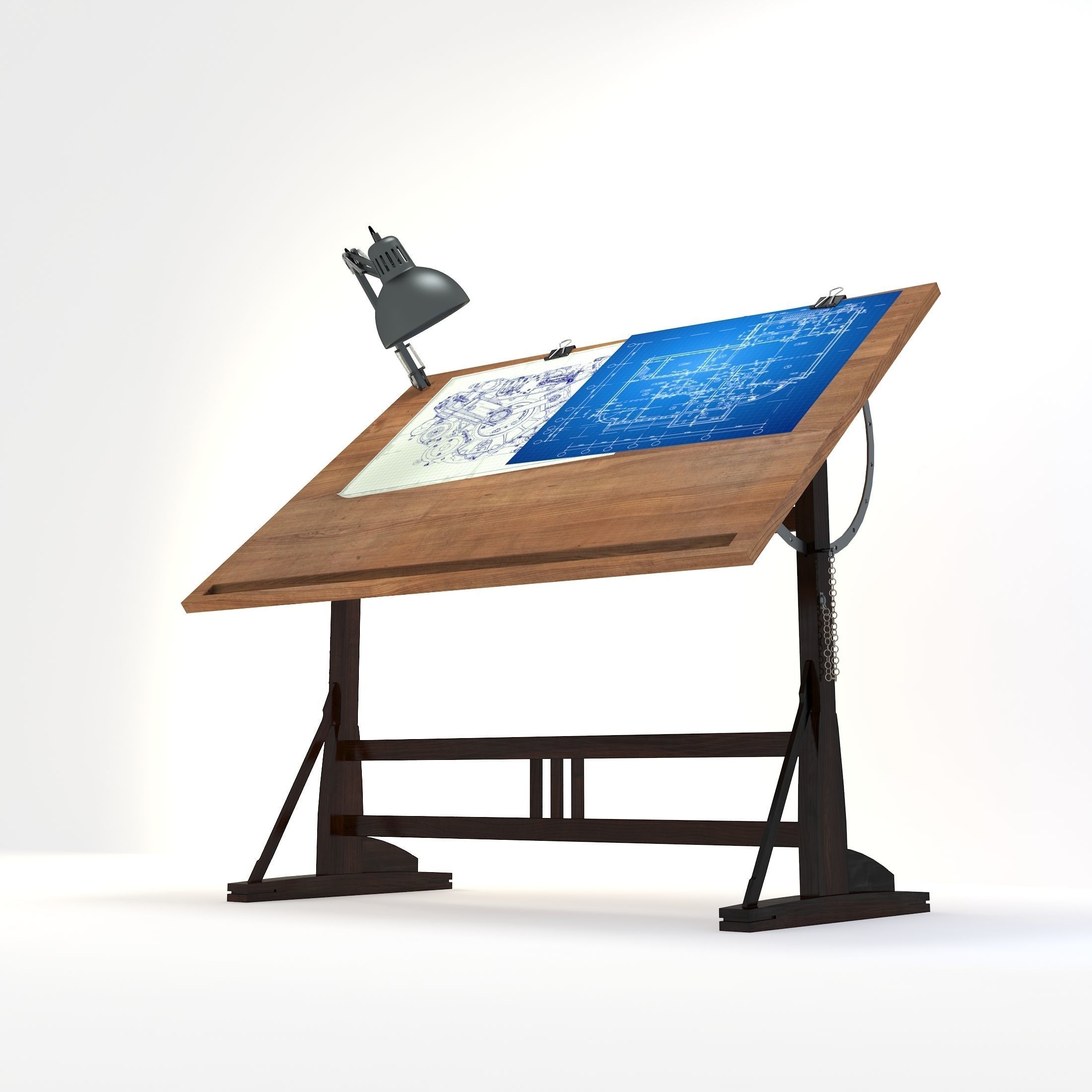 Blueprint Desk with Lamp 3D model_3