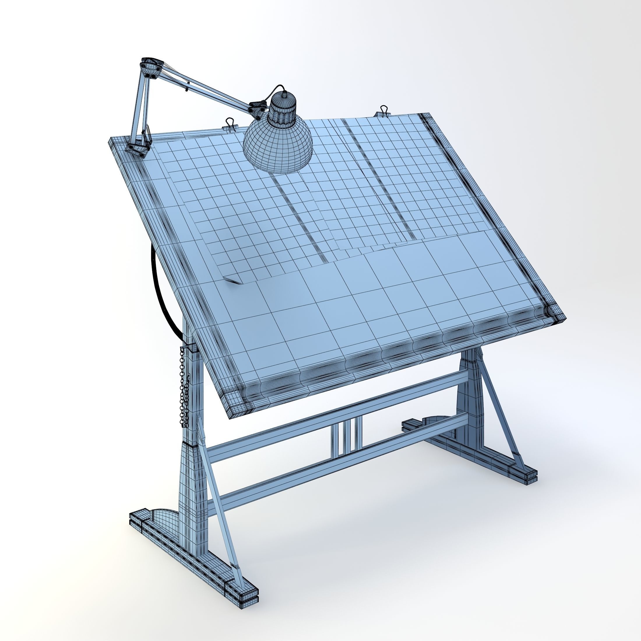 Blueprint Desk with Lamp 3D model_10