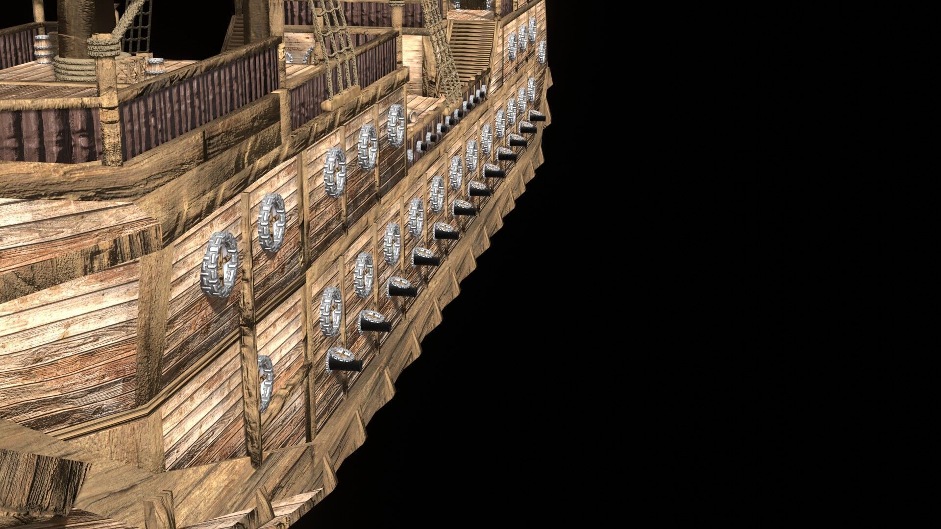 Pirate Ship 3D Model Game Ready PBR Fantasy Sailing Watercraft Low-poly 3D model_16