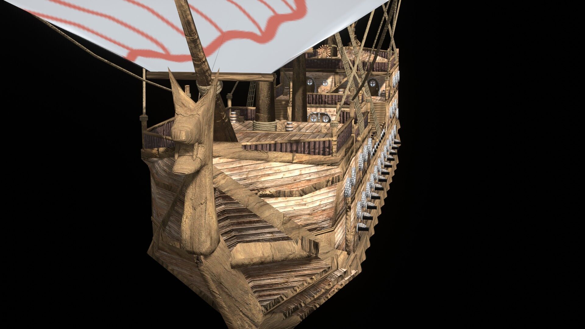 Pirate Ship 3D Model Game Ready PBR Fantasy Sailing Watercraft Low-poly 3D model_18