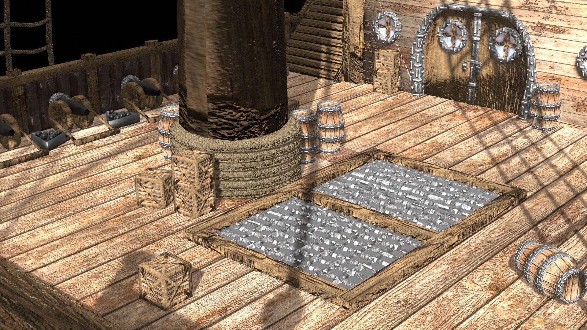 Pirate Ship 3D Model Game Ready PBR Fantasy Sailing Watercraft Low-poly 3D model_2