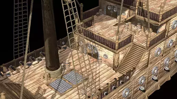 Pirate Ship 3D Model Game Ready PBR Fantasy Sailing Watercraft Low-poly 3D model